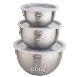 Mixing Bowl Set Stainless Steel Measurement Marks Dishwasher Safe Lids (3-Piece)