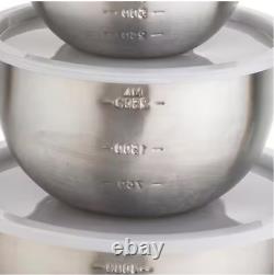 Mixing Bowl Set Stainless Steel Measurement Marks Dishwasher Safe Lids (3-Piece)