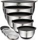 Mixing Bowls Set Of 5, Stainless Steel Nesting Bowls With Airtight Lids, 3 Grate