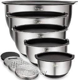 Mixing Bowls Set of 5 Stainless Steel Nesting with Airtight Lids 3 Grater