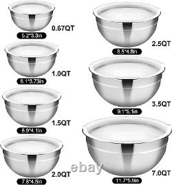 Mixing Bowls Set of 7, AIKIW Stainless Steel Mixing Bowls with Lids, Size 7,3.5