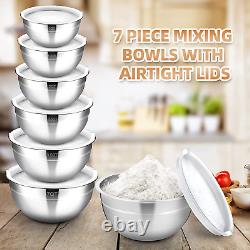 Mixing Bowls Set of 7, AIKIW Stainless Steel Mixing Bowls with Lids, Size 7,3.5