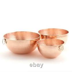 Mixing Bowls Solid Copper Stone Hammered Set Of 3 Kitchen Cooking Rust
