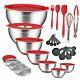 Mixing Bowls With Airtight Lids, 25 Piece Stainless Steel Metal Nesting Red
