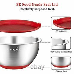 Mixing Bowls with Airtight Lids, 25 Piece Stainless Steel Metal Nesting Red