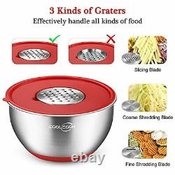 Mixing Bowls with Airtight Lids, 25 Piece Stainless Steel Metal Nesting Red