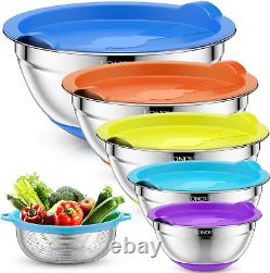 Mixing Bowls with Airtight Lids & Colander, 6Pcs Colorful Stainless Steel Metal