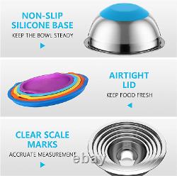 Mixing Bowls with Airtight Lids & Colander, 6Pcs Colorful Stainless Steel Metal