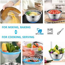 Mixing Bowls with Airtight Lids & Colander, 6Pcs Colorful Stainless Steel Metal