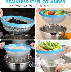 Mixing Bowls with Airtight Lids & Colander, 6Pcs Colorful Stainless Steel Metal