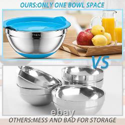 Mixing Bowls with Airtight Lids & Colander, 6Pcs Colorful Stainless Steel Metal