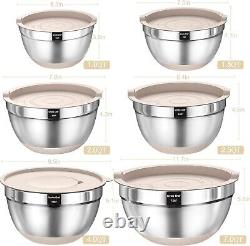 Mixing Bowls with Airtight Lids Set, 26PCS Stainless Steel Khaki Bowls with Grat