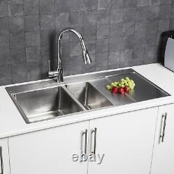 Modern Kitchen Sink 1.5 Bowl Stainless Steel Inset RH Drainer + FREE Wastes
