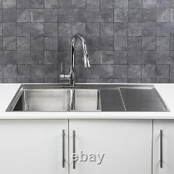 Modern Kitchen Sink 1.5 Bowl Stainless Steel Inset RH Drainer + FREE Wastes