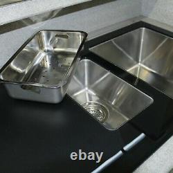 Modern Stainless Steel Black Reflection Glass Kitchen Sink 1.5 Bowl LHD Drainer