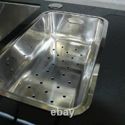 Modern Stainless Steel Black Reflection Glass Kitchen Sink 1.5 Bowl LHD Drainer
