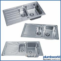 Modern Stainless Steel Inset Kitchen Sink Various Styles 1.5 Single Bowl + Waste