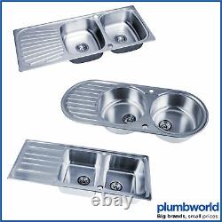 Modern Stainless Steel Inset Kitchen Sink Various Styles 2.0 Double Bowl + Waste