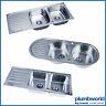 Modern Stainless Steel Inset Kitchen Sink Various Styles 2.0 Double Bowl + Waste