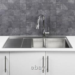 Modern Stainless Steel Kitchen Sink 1.5 Bowl Left Hand Drainer Square Waste Kit