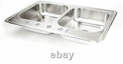 NEW 33x22x8 TopMount Double Bowl 18G 304 Stainless Steel Kitchen Sink Drop-in