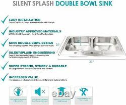 NEW 33x22x8 TopMount Double Bowl 18G 304 Stainless Steel Kitchen Sink Drop-in