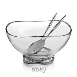 Nambe Braid 12 D Glass Salad Bowl with 10.5 L Stainless Steel Servers, Bowl