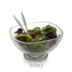 Nambe Braid 12 D Glass Salad Bowl with 10.5 L Stainless Steel Servers, Bowl