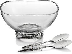 Nambe Braid 12 D Glass Salad Bowl with 10.5 L Stainless Steel Servers, MT07777