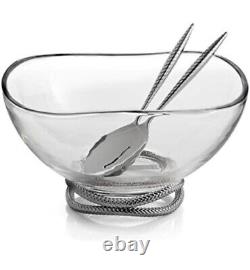 Nambe Braid Glass Salad Bowl With Servers. 12 Inch