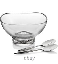 Nambe Braid Glass Salad Bowl With Servers. 12 Inch