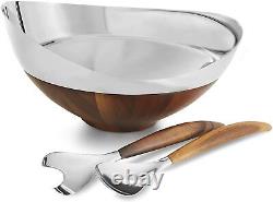 Nambe MT1191 Pulse Collection Salad Bowl with Servers, 13.66 Inch Brown Silver
