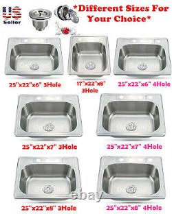 New Deep Top Mount Drop In Stainless Steel Single Bowl Kitchen Sink Variety Size