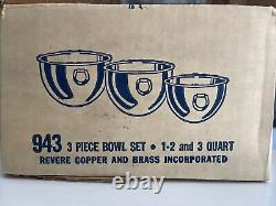 New Old Stock Vintage Revere Ware #943 3 Piece Bowl Set 1qt 2qt 3qt Stainless