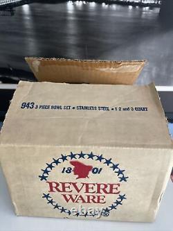 New Old Stock Vintage Revere Ware #943 3 Piece Bowl Set 1qt 2qt 3qt Stainless