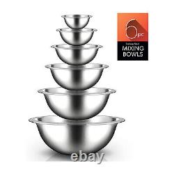 NutriChef 6 Piece Stainless Steel Home Kitchen Mixing Serving Bowl Set (4 Pack)