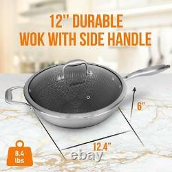 NutriChef Stainless Steel Nonstick Cooking Wok with Food Prep Mixing Bowl Set