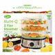 Nutriq 1200w 10.5 Stainless Steel 3 Tier Healthy Eating Food Steamer + Rice Bowl