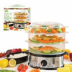 NutriQ 1200W 10.5 Stainless Steel 3 Tier Healthy Eating Food Steamer + Rice Bowl