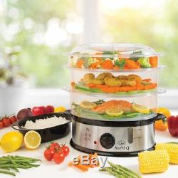 NutriQ 1200W 10.5 Stainless Steel 3 Tier Healthy Eating Food Steamer + Rice Bowl