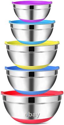 Olebes Stainless Steel Mixing Bowls with Airtight Lids (Set of 5), Nesting Mixin