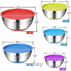 Olebes Stainless Steel Mixing Bowls with Airtight Lids (Set of 5), Nesting Mixin