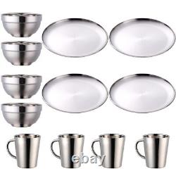 Plate and Bowl Sets Stainless Steel Dishs Bowls Mugs Kitchen Dinnerware Set S