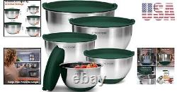 Premium 5-Piece Stainless Steel Mixing Bowls with BPA-Free Airtight Lids Green