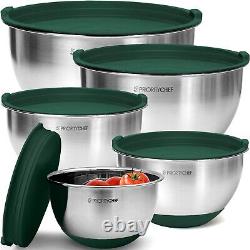 Premium 5-Piece Stainless Steel Mixing Bowls with BPA-Free Airtight Lids Green