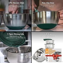 Premium 5-Piece Stainless Steel Mixing Bowls with BPA-Free Airtight Lids Green