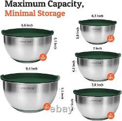 Premium 5-Piece Stainless Steel Mixing Bowls with BPA-Free Airtight Lids Green