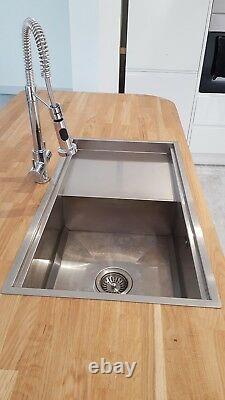 Premium Handmade Brushed Stainless Steel Kitchen Sink Single Bowl with Drainer