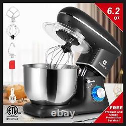 Pro Electric Food Stand Mixer 6.2QT Tilt-Head 6 Speed Stainless Steel Bowl Black