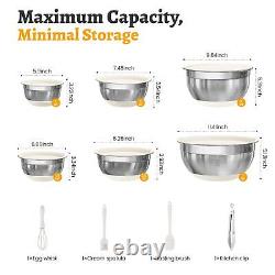 ROYDX Stainless Steel Mixing Bowl Set, 19 Piece Nesting Bowls Set with 3 Grate